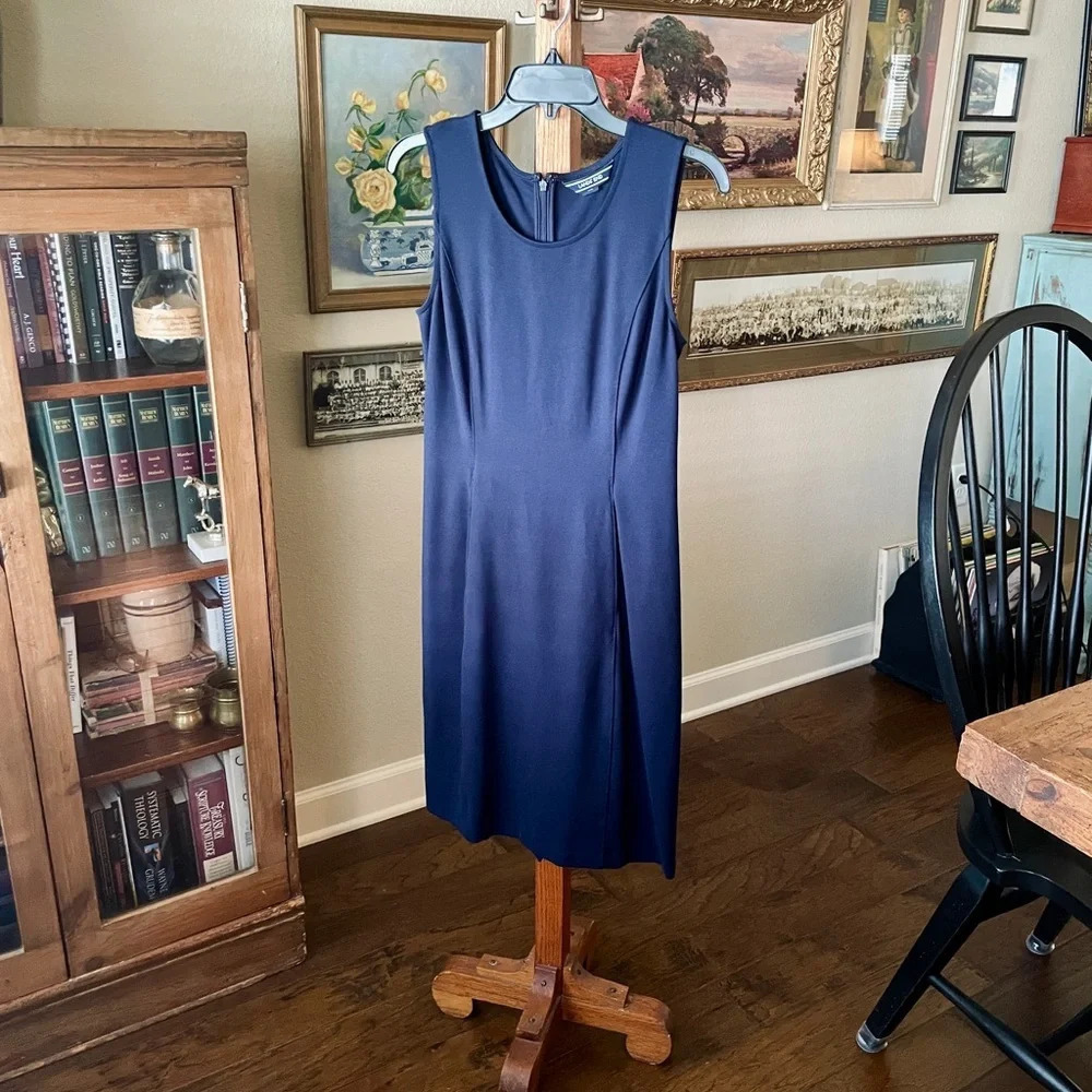 Lands End women’s knee length sleeveless ponte sheath dress SZ 4 navy blue - Picture 3 of 8